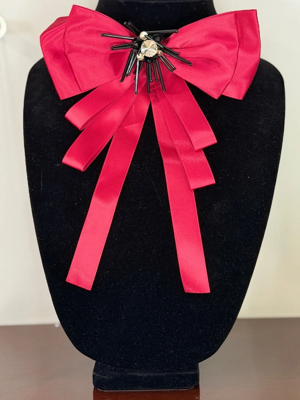 Oversized Red Satin Bow Brooch | Coquette Statement Jewelry | Runway Inspired - Picture 1 of 5